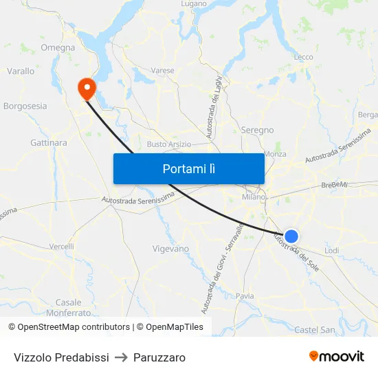 Vizzolo Predabissi to Paruzzaro map