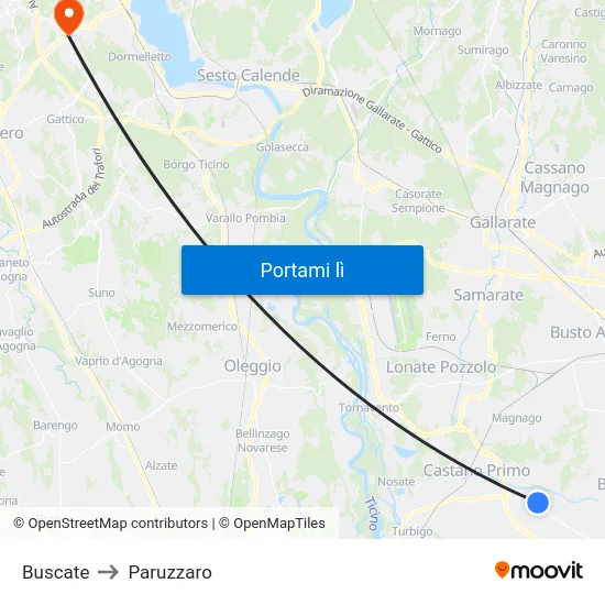 Buscate to Paruzzaro map
