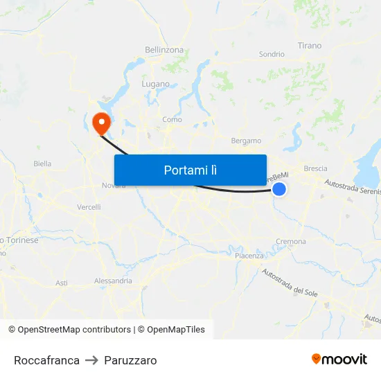 Roccafranca to Paruzzaro map
