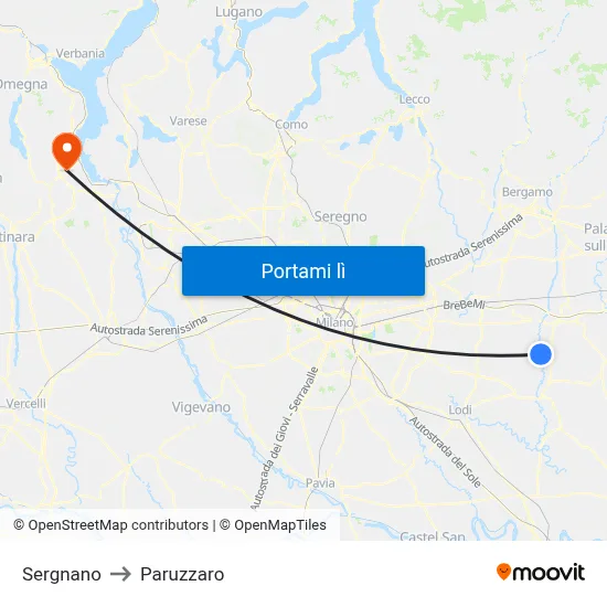 Sergnano to Paruzzaro map