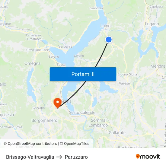 Brissago-Valtravaglia to Paruzzaro map