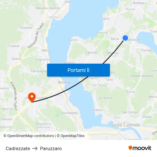 Cadrezzate to Paruzzaro map