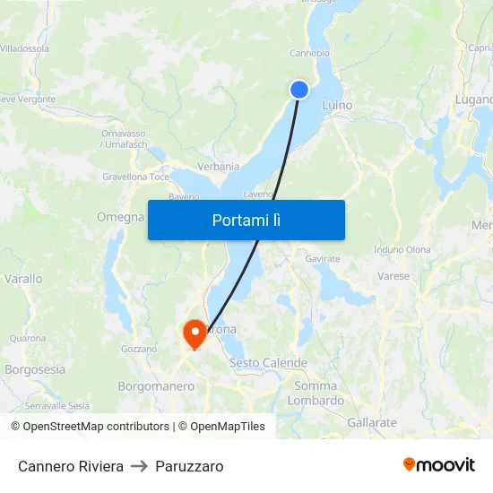 Cannero Riviera to Paruzzaro map