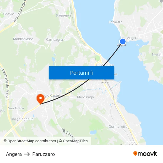 Angera to Paruzzaro map