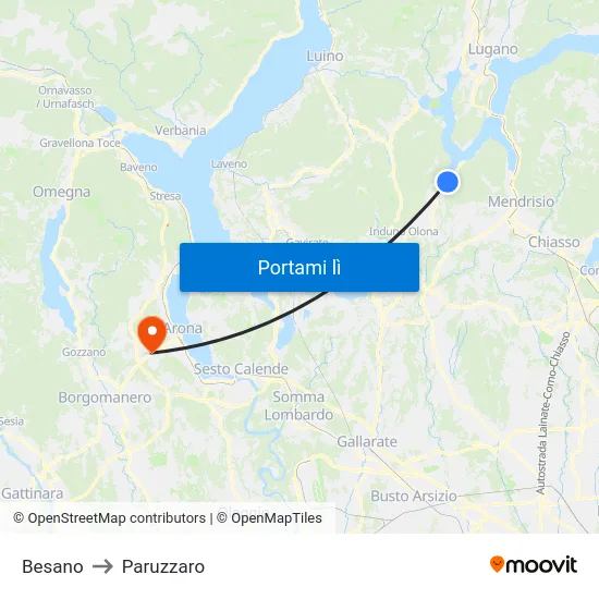 Besano to Paruzzaro map