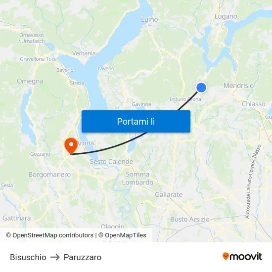 Bisuschio to Paruzzaro map