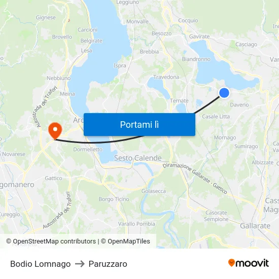 Bodio Lomnago to Paruzzaro map