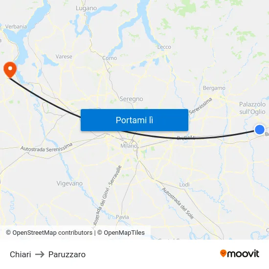 Chiari to Paruzzaro map