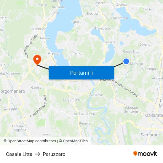Casale Litta to Paruzzaro map