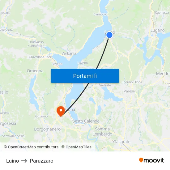 Luino to Paruzzaro map