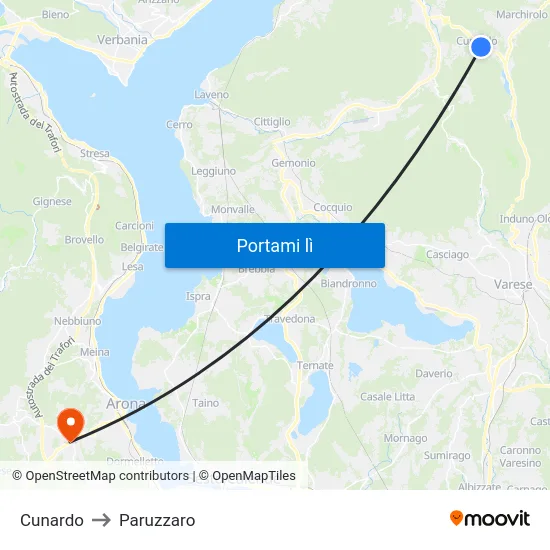 Cunardo to Paruzzaro map