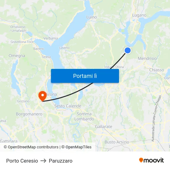 Porto Ceresio to Paruzzaro map