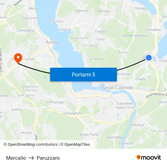 Mercallo to Paruzzaro map