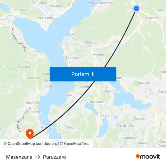Mesenzana to Paruzzaro map