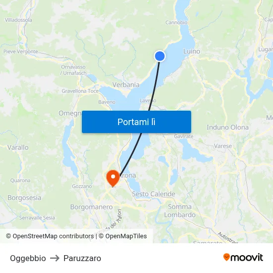 Oggebbio to Paruzzaro map