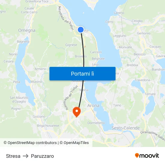 Stresa to Paruzzaro map