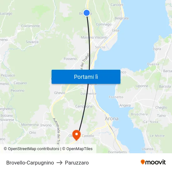 Brovello-Carpugnino to Paruzzaro map
