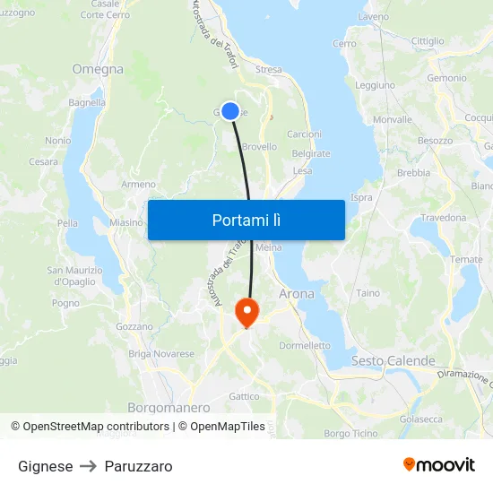 Gignese to Paruzzaro map