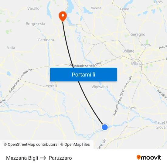 Mezzana Bigli to Paruzzaro map