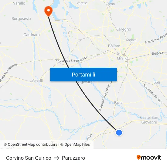 Corvino San Quirico to Paruzzaro map