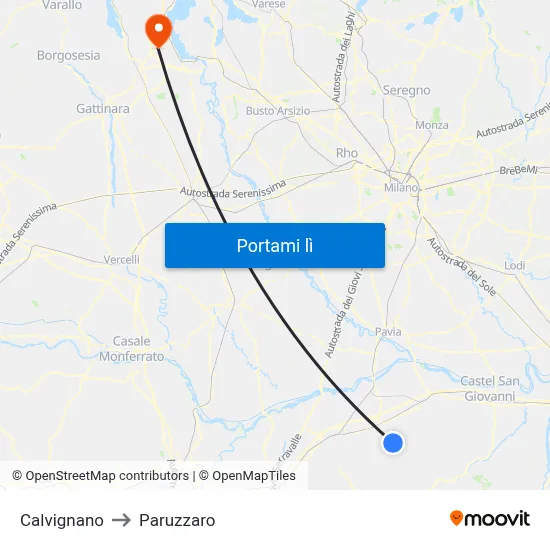 Calvignano to Paruzzaro map