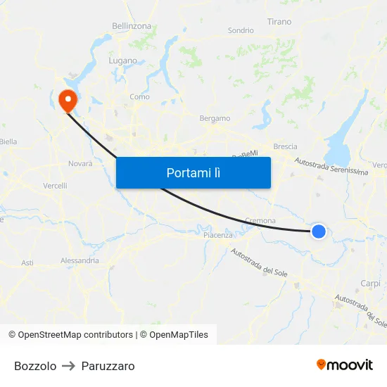 Bozzolo to Paruzzaro map