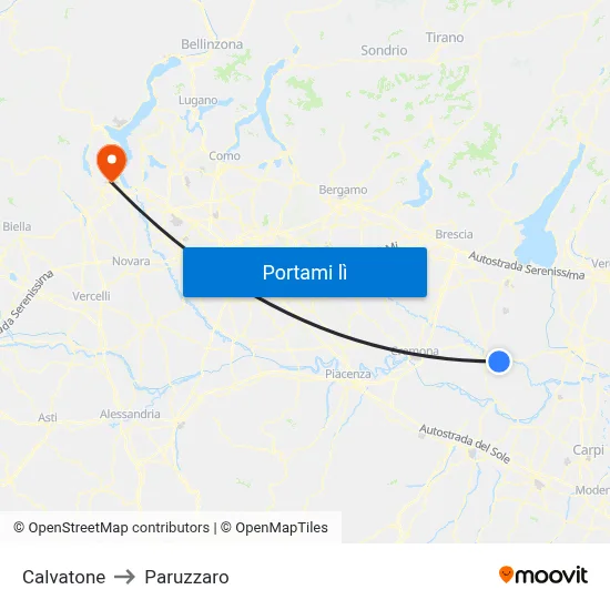 Calvatone to Paruzzaro map
