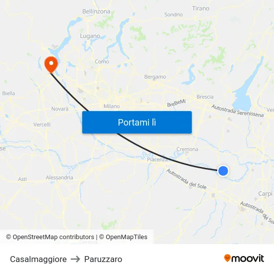 Casalmaggiore to Paruzzaro map