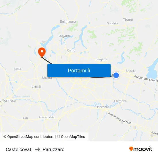 Castelcovati to Paruzzaro map