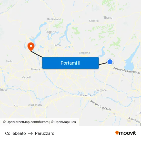 Collebeato to Paruzzaro map