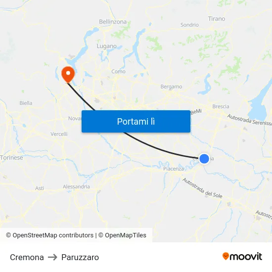 Cremona to Paruzzaro map