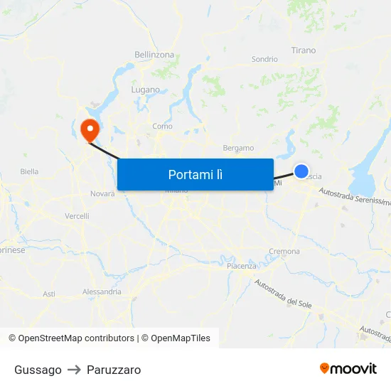 Gussago to Paruzzaro map