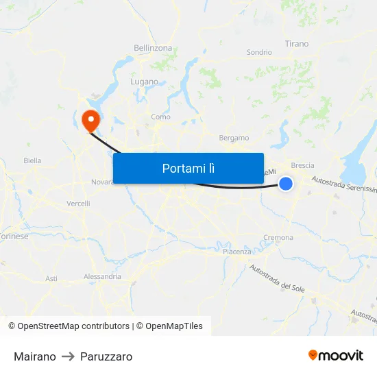 Mairano to Paruzzaro map