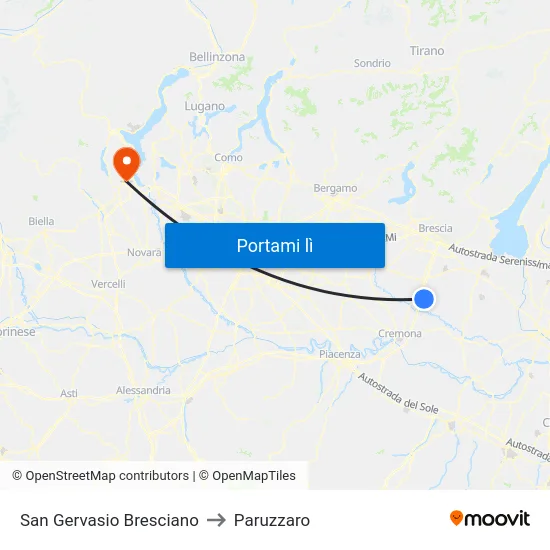 San Gervasio Bresciano to Paruzzaro map