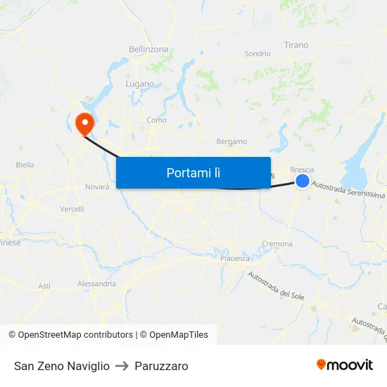 San Zeno Naviglio to Paruzzaro map
