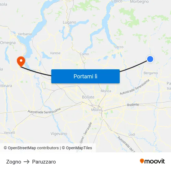 Zogno to Paruzzaro map