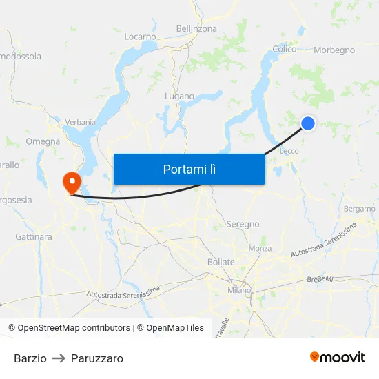 Barzio to Paruzzaro map