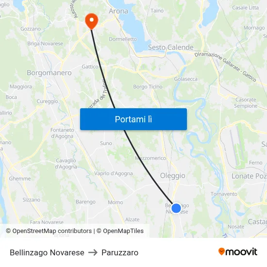 Bellinzago Novarese to Paruzzaro map