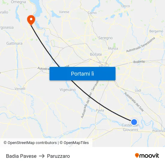 Badia Pavese to Paruzzaro map