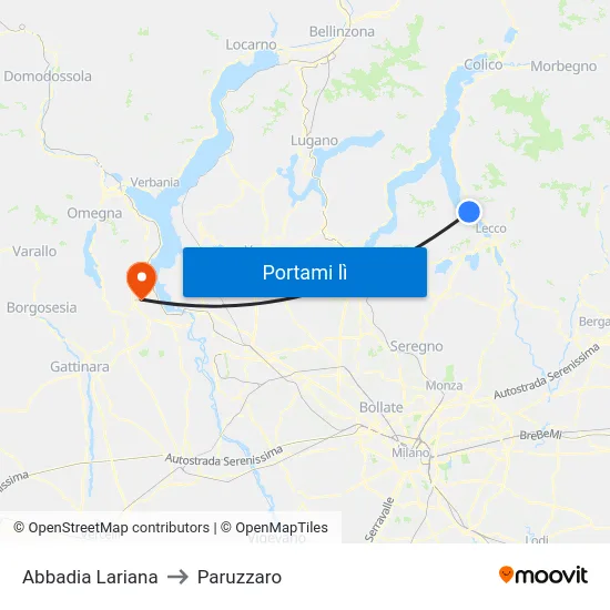 Abbadia Lariana to Paruzzaro map