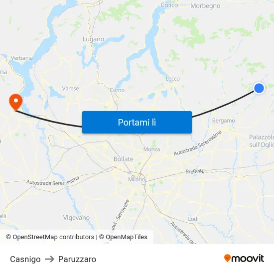 Casnigo to Paruzzaro map