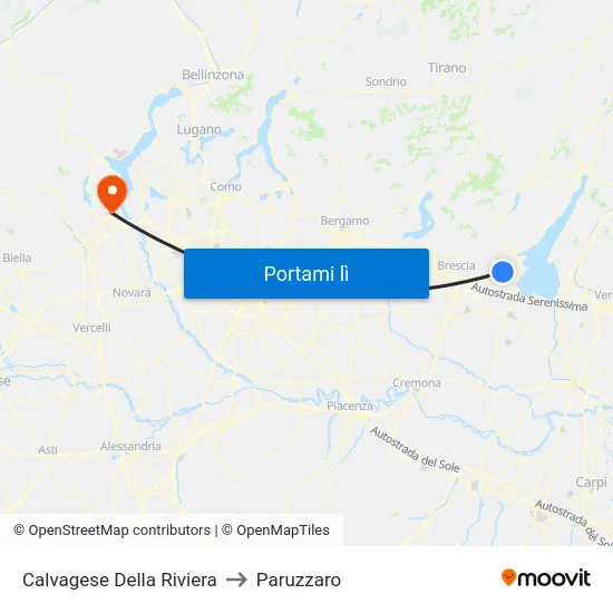 Calvagese Della Riviera to Paruzzaro map