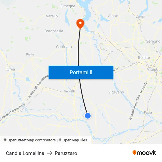 Candia Lomellina to Paruzzaro map