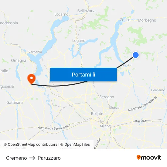 Cremeno to Paruzzaro map