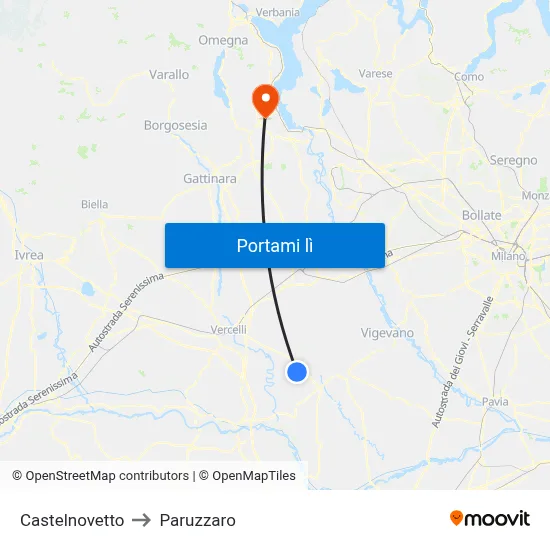 Castelnovetto to Paruzzaro map