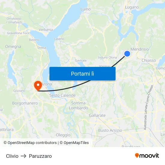 Clivio to Paruzzaro map