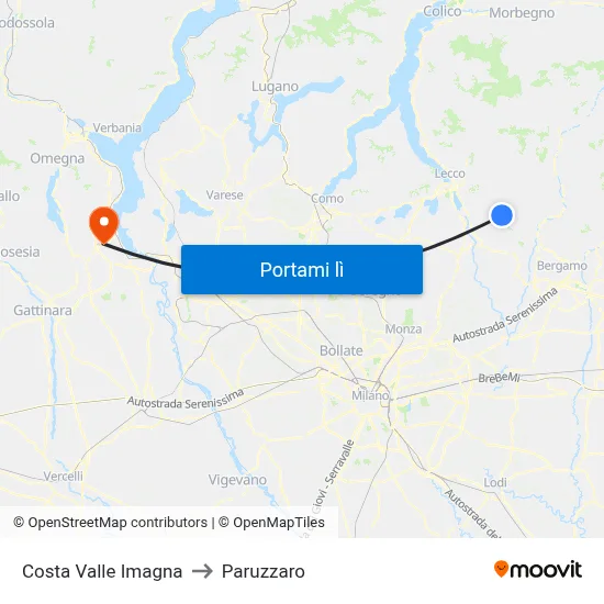 Costa Valle Imagna to Paruzzaro map