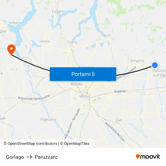Gorlago to Paruzzaro map