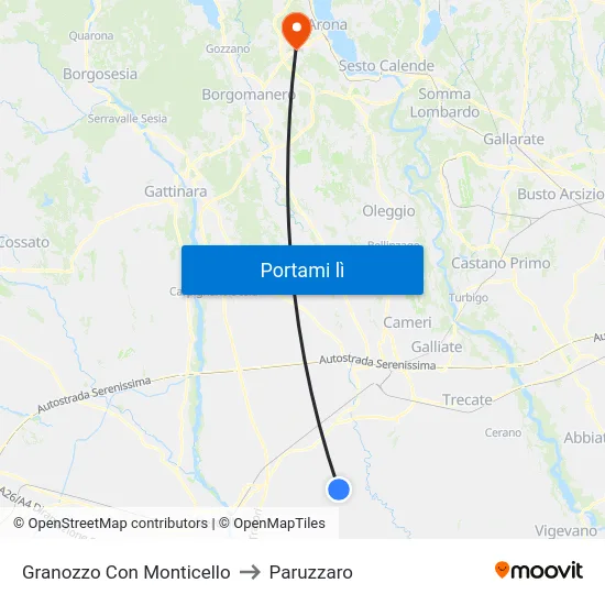 Granozzo Con Monticello to Paruzzaro map