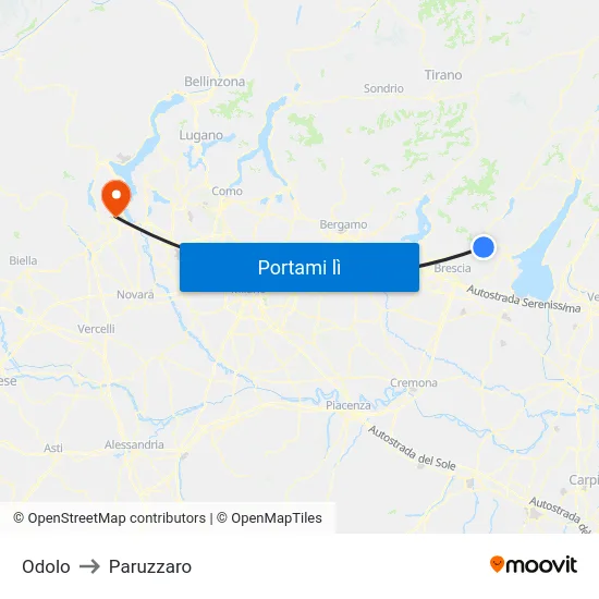 Odolo to Paruzzaro map